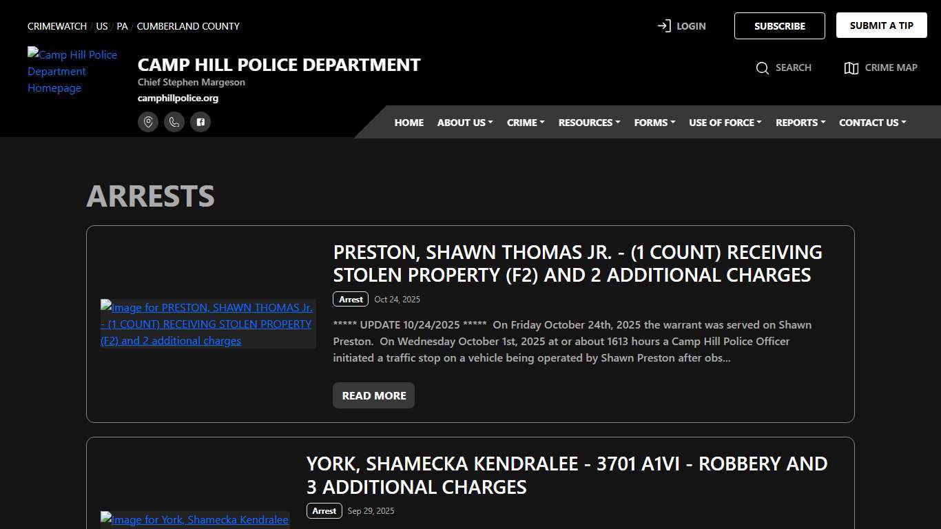 Camp Hill Police Department Arrests CRIMEWATCH